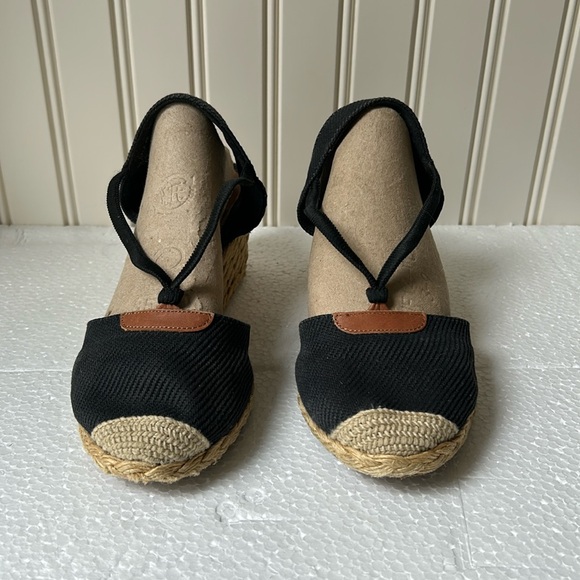 Lauren Ralph Lauren womens wedge 2.5” woven straw heel espadrilles size 8 black - Picture 3 of 13